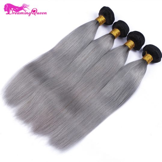 1B/ Grey Straight Human Hair Ombre Brazilian Human Hair Weave Gray Color Ombre Hair Extensions Non Remy Dreaming Queen Hair