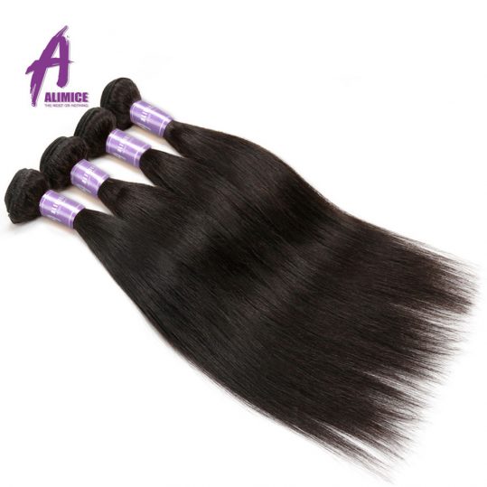Brazilian Straight Hair Bundles Human Hair Weave Bundles Machine Double Weft Hair Extension Alimice Non-Remy Hair Natural Color