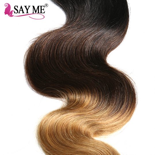 SAY ME Ombre Brazilian Body Wave Hair Weave Bundles 1b/4/27 Blonde Non Remy Human Hair Extensions Light Brown Colored Hair
