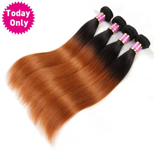 [TODAY ONLY] Ombre Brazilian Straight Hair Bundles 100% Human Hair Weave Bundles Two Tone 1b 30 Non Remy Hair Can Buy 3 or 4 Pcs