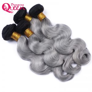 Dreaming Queen Hair Body Wave 1B/ Grey Ombre Brazilian No Remy Human Hair Weave Gray Color Ombre Hair Extensions 1 Piece Only