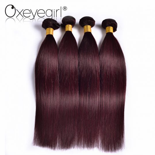 Oxeye girl Burgundy Brazilian Hair Weave Bundles 99j Red Straight Human Hair Bundles Non Remy Hair Extensions Can Buy 3/4 Pieces