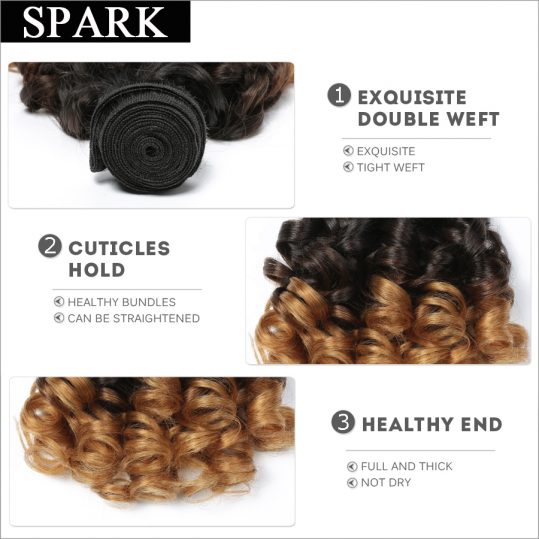 Spark 1B/4/27 Ombre Brazilian Bouncy Curly 3 Tone Non Remy Human Hair Extensions 1PC 12"-26" Hair Weave Bundles Free Shipping