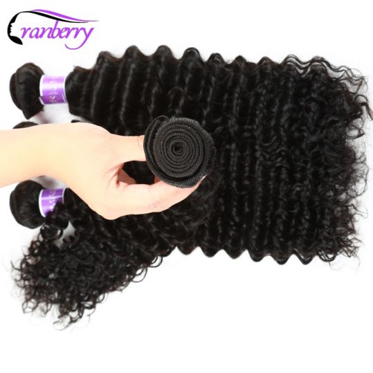 Cranberry Hair Store Deep Wave Brazilian Hair Bundles 10-26 inches Natural Non-remy Human Hair Weaving Bundles Free Shipping