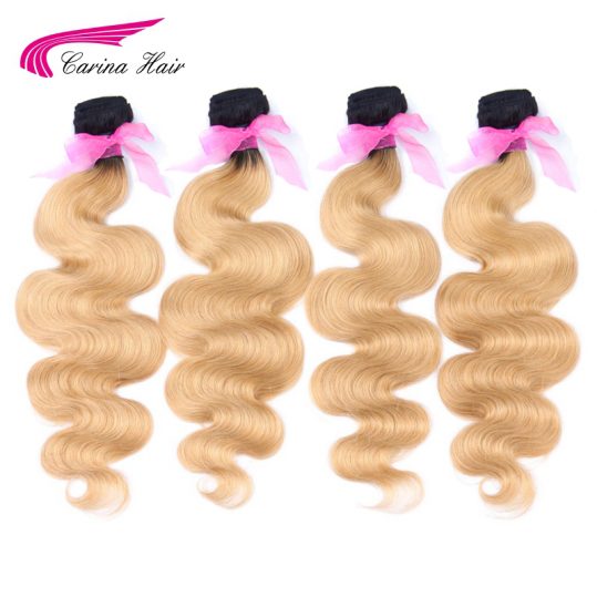 Carina Body Wave Ombre Brazilian Hair Dark Blonde Color Hair Weft 1PCS T1B/27# Human Hair Bundles Non-Remy Hair Free Shipping