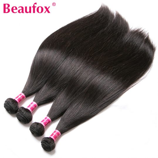Beaufox Brazilian Hair Weave Bundles Straight Human Hair Bundles Non-remy Hair Extension Natural Color Can Buy 3 or 4 pcs