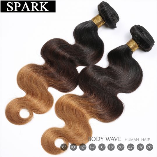 Spark Ombre Brazilian Body Wave 1PC T1B/4/27 3 Tone Non Remy Hair Bundles 100% Human Hair Weave Bundles 12-26inch Free Shipping