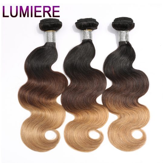 Lumiere Hair Body Wave 3 Tone Ombre Brazilian Hair Weave Bundles 1B/4/27 Non Remy Human Hair Extensions Can buy 3/4 Bundles