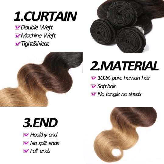 Lumiere Hair Body Wave 3 Tone Ombre Brazilian Hair Weave Bundles 1B/4/27 Non Remy Human Hair Extensions Can buy 3/4 Bundles