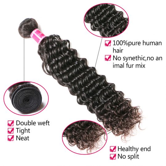 Luduna Human Hair Bundles Deep Wave Brazilian Hair Weave Bundles Non-remy Hair Extension Natural Color Can Buy 3 or 4 Bundles