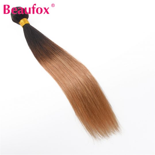 Beaufox Ombre Brazilian Straight Human Hair Weave Blonde Hair Bundles T1B/27 2 Tone Color Non-remy Can Buy 3 or 4 Bundles