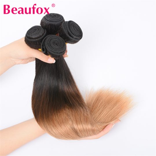 Beaufox Ombre Brazilian Straight Human Hair Weave Blonde Hair Bundles T1B/27 2 Tone Color Non-remy Can Buy 3 or 4 Bundles