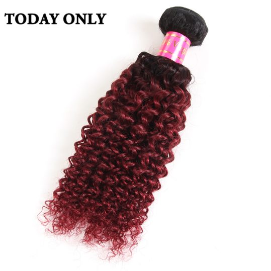 [TODAY ONLY] Burgundy Ombre Brazilian Hair Kinky Curly Weave Human Hair Bundles 1b 99j Non Remy Hair Can Buy 3 or 4 Bundles