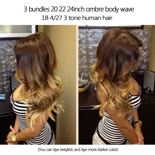 Ombre Brazilian Hair Body Wave Can Buy 3 or 4 Hair Bundles With Lace Closure Human Hair Bundles 1B 4/27 Non Remy Beauty Lueen