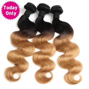 [TODAY ONLY] Blonde Brazilian Body Wave Bundles Ombre Human Hair Weave Bundles Two Tone 1b 27 Non Remy Hair Can Buy 3 or 4 Pcs