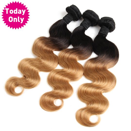 [TODAY ONLY] Blonde Brazilian Body Wave Bundles Ombre Human Hair Weave Bundles Two Tone 1b 27 Non Remy Hair Can Buy 3 or 4 Pcs
