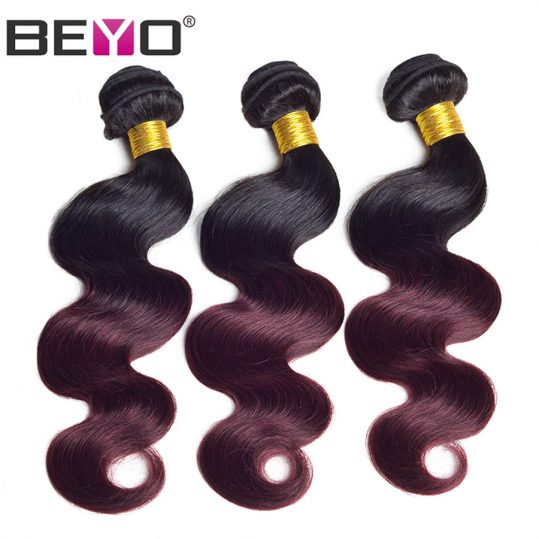 Beyo Ombre Brazilian Body Wave Hair Weave Bundles 1b Burgundy Two Tone Human Hair Extensions 1 PCS Non-Remy Hair Weaving 1b 99j