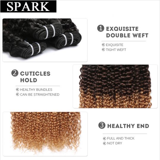 Spark 3 Tone Ombre Brazilian non Remy Hair T1B/4/27 Kinky Curly Weave Human Hair Extensions Can Buy 4 Bundles Free Shipping