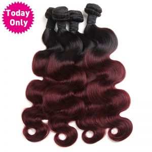 [TODAY ONLY] Burgundy Brazilian Body Wave Bundles Ombre Human Hair Weave Bundles Two Tone 1b 99j Non Remy Hair Can Buy 3 or 4 Pc