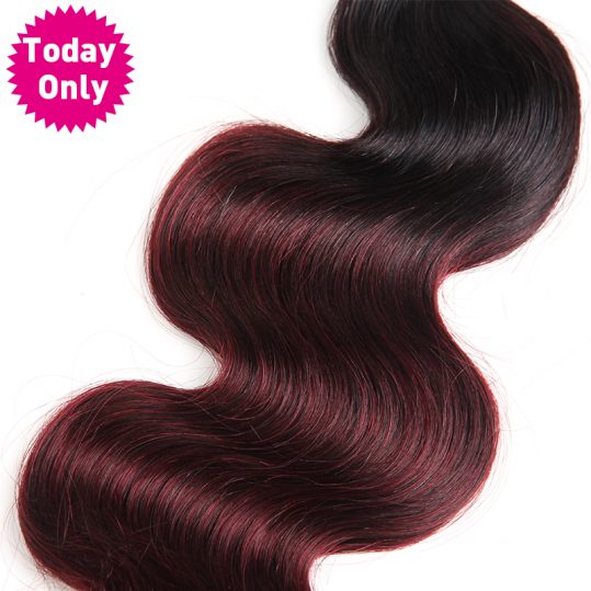 [TODAY ONLY] Burgundy Brazilian Body Wave Bundles Ombre Human Hair Weave Bundles Two Tone 1b 99j Non Remy Hair Can Buy 3 or 4 Pc