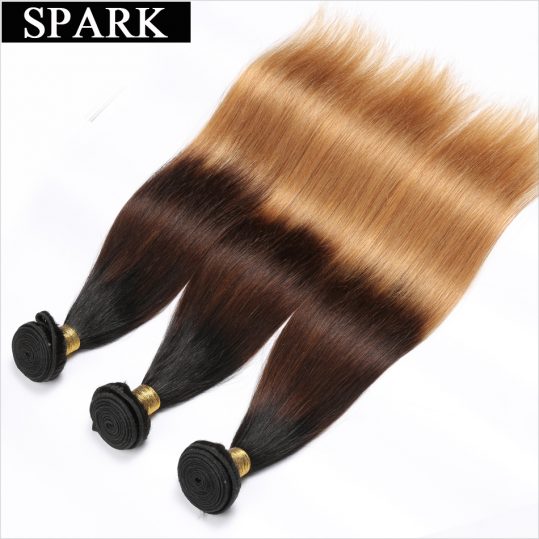 Spark 1PC Ombre Brazilian Straight Hair Weave Bundles 1B/4/27 3 Tone Human Hair Extensions 12"-26" non Remy Hair Free Shipping