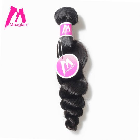Maxglam Peruvian Virgin Hair Loose Wave Human Hair Bundles Weave Extension 1PC Free Shipping