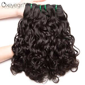 Oxeye girl Peruvian Virgin Hair Bundles Water Wave Human Hair Bundles 10"-28" Double Weft Hair Weaving Black Color 1 Piece