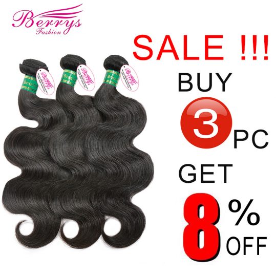 [Berrys Fashion] Peruvian Virgin Hair Body  Wave Hair Extension 10-28 Inch 1pcs Human Hair Bundles Natural Color for Black Women
