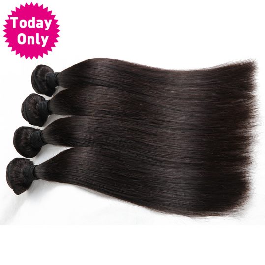 [TODAY ONLY] Peruvian Straight Hair Bundles 100% Human Hair Weave Bundles Natural Black Color Can Buy 3 or 4 Pcs Non Remy Hair