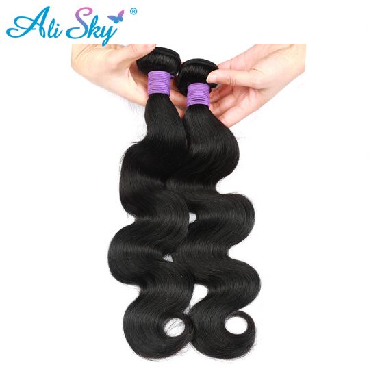 Ali Sky Peruvian Body Wave Hair 100% thick Human Hair bundles 8-26inch weaves can buy 3/4 bundles black Non Remy hair extensions