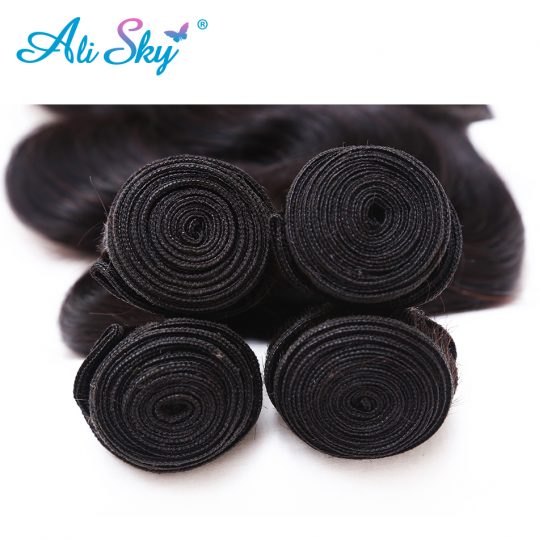 Ali Sky Peruvian Body Wave Hair 100% thick Human Hair bundles 8-26inch weaves can buy 3/4 bundles black Non Remy hair extensions