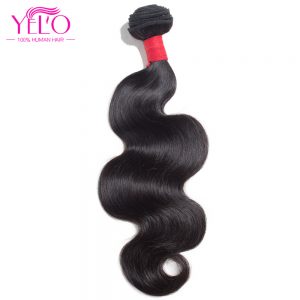Yelo Hair Peruvian Body Wave Hair Bundles 1 Piece Non Remy Human Hair Weave 10-26 Inch Hair Extensions Natural Black Can Be Dyed