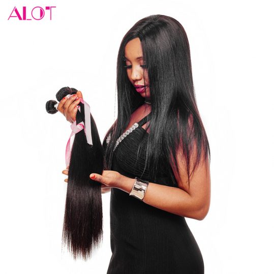 ALot Hair Peruvian Straight Hair Weave Bundles Human Hair Extensions 8-28Inch Natural Color Non Remy Hair Can Be Dyed Ships Free