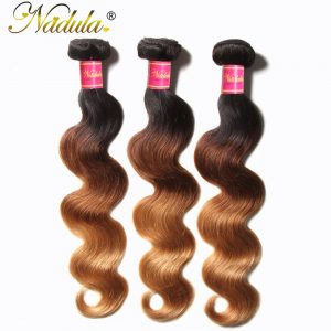 Nadula Hair Peruvian Body Wave Ombre Hair Bundles T1B/4/27 3 Tone Non Remy Hair Weaves Machine Double Weft 1Bundle Can Be Mixed