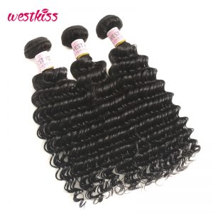 West Kiss 100% Human Hair Bundles Natural Black Peruvian Deep Wave Hair Weave 8-30 Inch 1 Bundle Non-Remy Hair Extensions