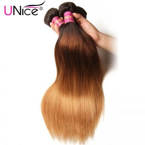 UNice Hair Color 1B/4/27 Peruvian Straight Hair Weave 1 Piece Ombre Hair Extensions Three Tone Non-remy Hair Bundles 16-26inch