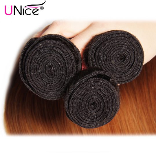 UNice Hair Color 1B/4/27 Peruvian Straight Hair Weave 1 Piece Ombre Hair Extensions Three Tone Non-remy Hair Bundles 16-26inch