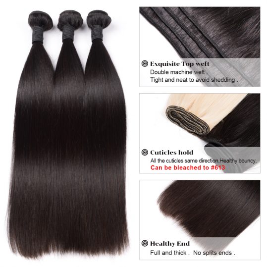 Oxeye girl Malaysian Virgin Hair Straight 100% Unprocessed Human Hair Weave Bundles 10"-26" Double Weft Can Be Bleached To 613