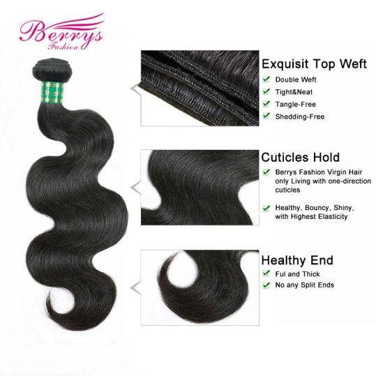 [Berrys Fashion] Malaysia Virgin Hair 100g Body Wave Hair Extensions 10-28 Inch 1Pcs/Lot 100% Human Weave Hair For Black Women