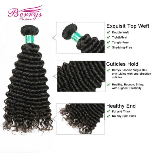 [Berrys Fashion] Malaysia Virgin Hair 100g Deep Wave Hair Extensions 1Pcs/Lot Human Weave Hair Bundles 10-28 inch Free Shipping