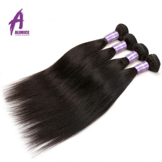 Malaysian Straight Human Hair Weave Bundles Alimice Non-Remy Hair Weaving 100% Hair Extensions 100g Double Weft Natural Color