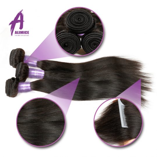 Malaysian Straight Human Hair Weave Bundles Alimice Non-Remy Hair Weaving 100% Hair Extensions 100g Double Weft Natural Color