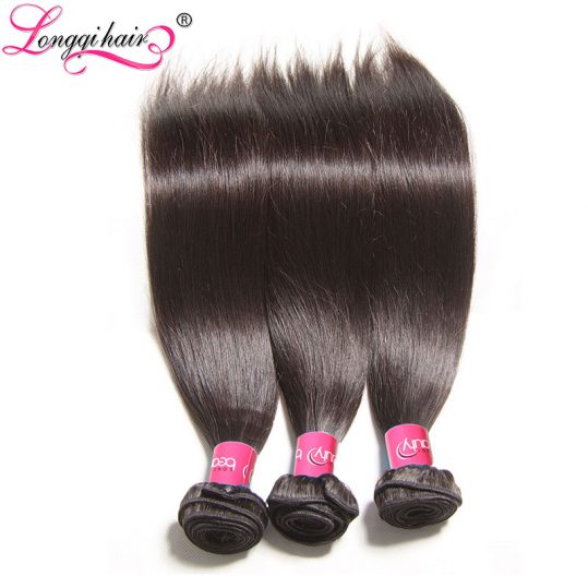 Longqi Hair Malaysian Straight Hair Weaving Non Remy Human Hair Bundles Natural Black 1 Piece Can Buy 3 or 4 Ships Free
