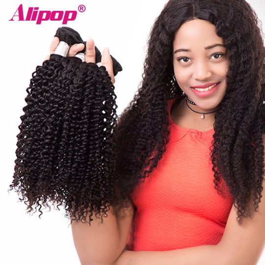 ALIPOP Malaysian Kinky Curly Hair Bundles Human Hair Bundles Double Weft Non Remy Hair Extension 1PC Hair Weave Can be dyed