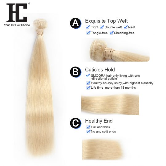 HC Hair Company Malaysian Straight Hair Human Hair Extensions 12 To 24 Inch One Piece Non-Remy Hair Weaving 613 Blonde Bundles