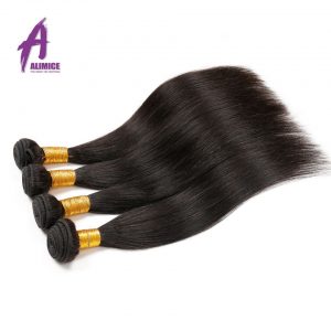 Alimice Malaysian Straight Hair 100% Human Hair Weave Bundles Non Remy Hair Extensions Natural Color Can Buy 3 or 4 Bundles