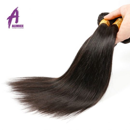 Alimice Malaysian Straight Hair 100% Human Hair Weave Bundles Non Remy Hair Extensions Natural Color Can Buy 3 or 4 Bundles