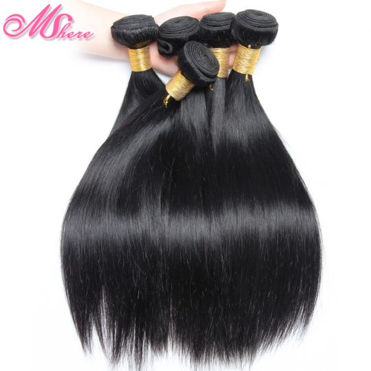 Malaysian Straight Human Hair Weave Bundle 1Pcs Non Remy Hair Extension Natural Black 1B# Can Be Dyed Bleached Mshere Hair Weft