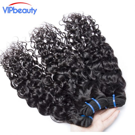 Malaysian water wave hair VIP beauty human hair weave bundles can buy 3 or 4 bundles non remy hair weaving natural color 1b