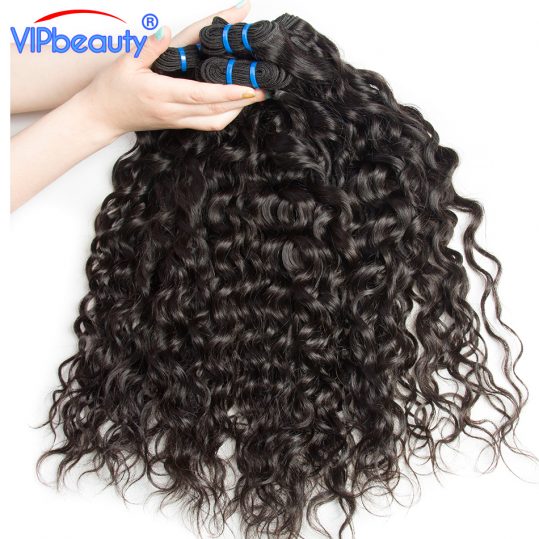 Malaysian water wave hair VIP beauty human hair weave bundles can buy 3 or 4 bundles non remy hair weaving natural color 1b